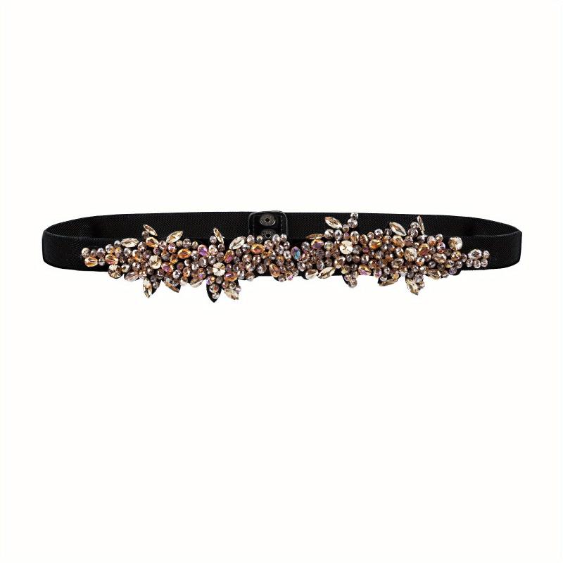 Vintage Crystal Girdle Rhinestone Elastic Belt Waistband for Women