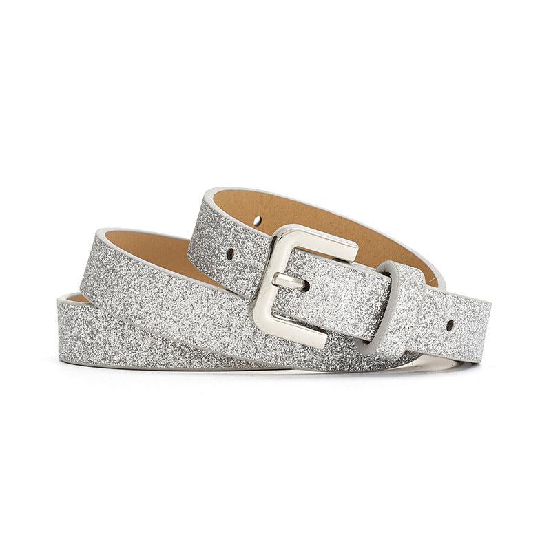 Glitter Fluorescent Waistband Adjustable Square Buckle Belt