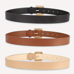 3pcs Golden Square Buckle Belt Solid PU Leather Waist Belt