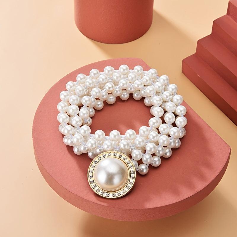 Faux Pearl Belt Women's Elastic Waist Chain Decorative Dress Belts