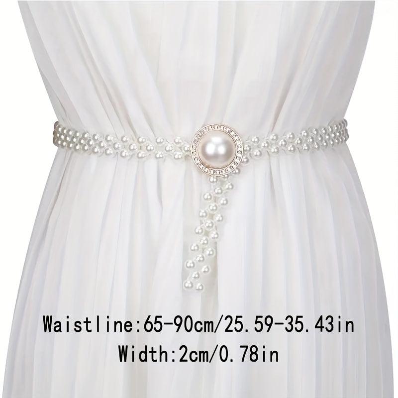 Faux Pearl Belt Women's Elastic Waist Chain Decorative Dress Belts