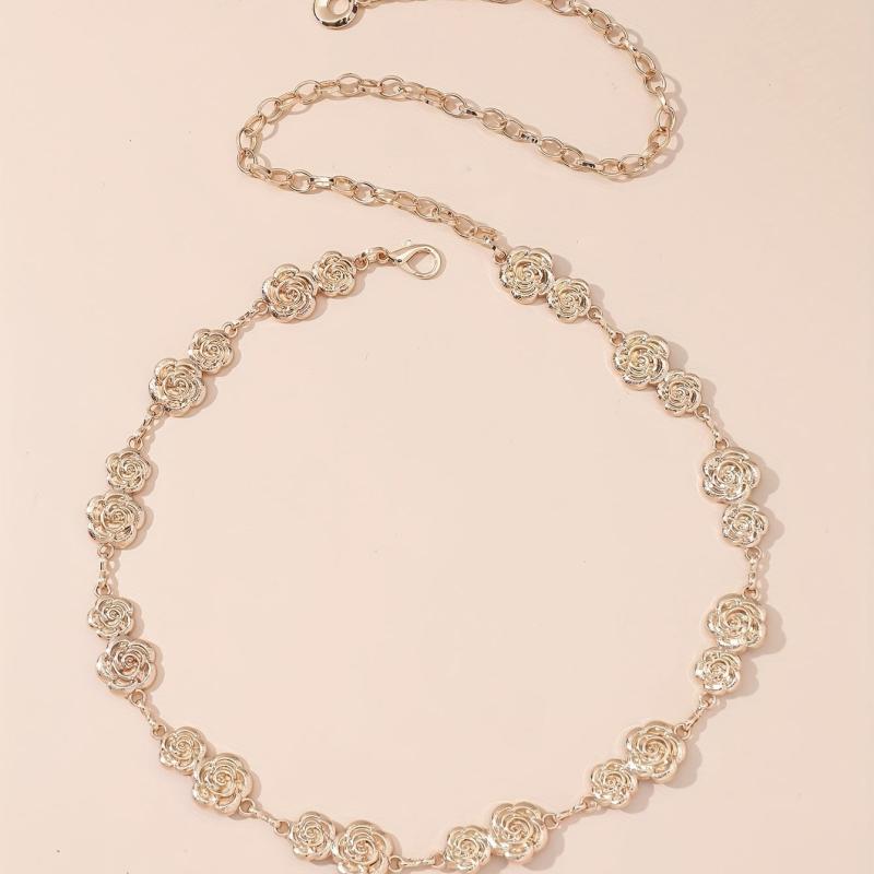Double Rose Waist Chain Classic Golden Metal Chain Belt Dress Girdle