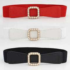 Women's Elastic Belt Square Pearls Buckle Waist Slimming Girdle