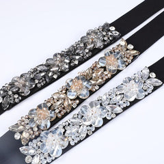 Women's Rhinestone Flower Elastic Belt