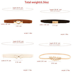 4PCS Brown Leaf and Bow Buckle Belt Set for Women