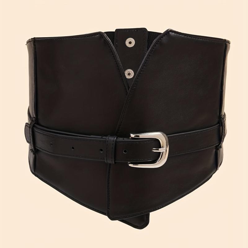 Punk Pin Buckle Wide Belt PU Leather Waistband Vintage Dress Coat Girdle
