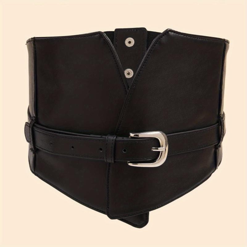 Punk Pin Buckle Wide Belt PU Leather Waistband Vintage Dress Coat Girdle