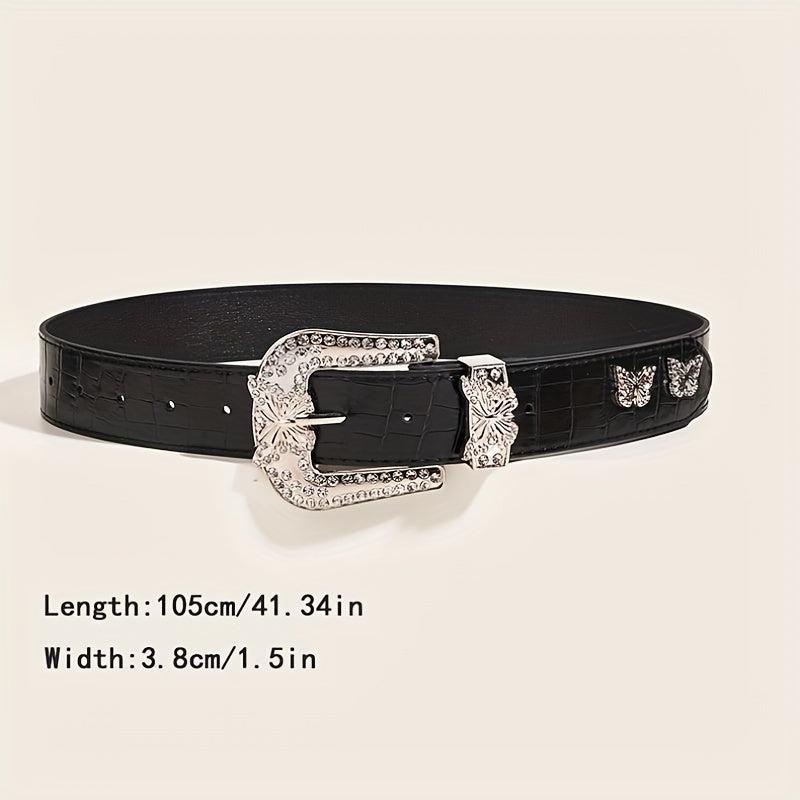 Butterfly Buckle PU Belt Y2K Vintage Rhinestone Punk Belts