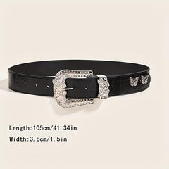 Butterfly Buckle PU Belt Y2K Vintage Rhinestone Punk Belts