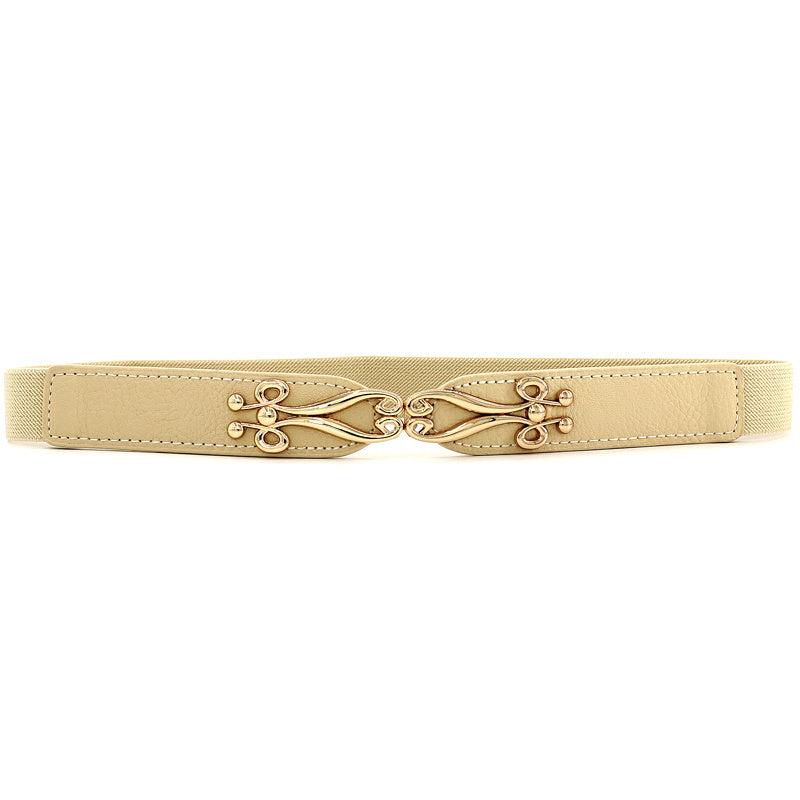 Geometric Flower Buckle Belt Elastic Thin Waistband Vintage Women Coat Belts