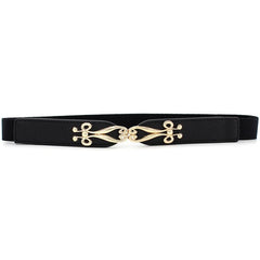 Geometric Flower Buckle Belt Elastic Thin Waistband Vintage Women Coat Belts