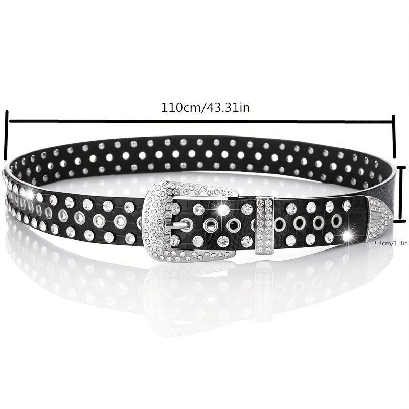 Punk Eyelet PU Belt Leopard Print Rhinestone Inlaid Hip Hop Cowboy Cowgirl Belts
