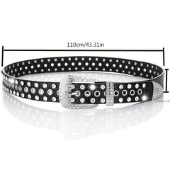 Punk Eyelet PU Belt Leopard Print Rhinestone Inlaid Hip Hop Cowboy Cowgirl Belts