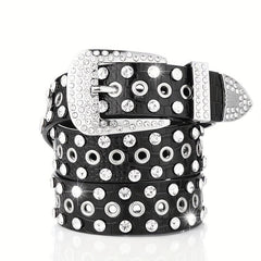 Punk Eyelet PU Belt Leopard Print Rhinestone Inlaid Hip Hop Cowboy Cowgirl Belts