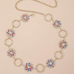 Boho Hollow Out Waist Chain Faux Pearl Rhinestone Decor Belt