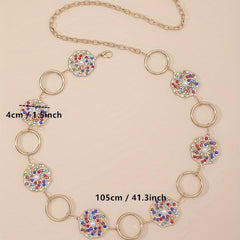 Boho Hollow Out Waist Chain Faux Pearl Rhinestone Decor Belt