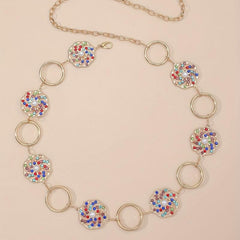 Boho Hollow Out Waist Chain Faux Pearl Rhinestone Decor Belt