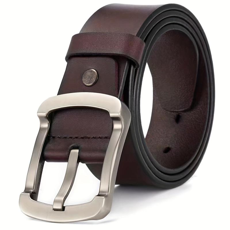 Two story Cowhide Retro Men's Jeans With Antique Leather Casual Tide Belt