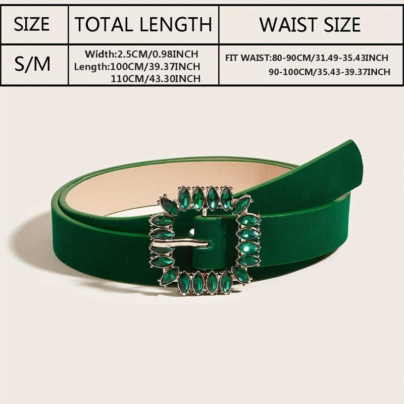 Vintage Crystal Buckle Velvet Belt for Women