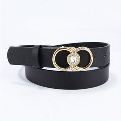 Rhinestone Double Ring Buckle Belt Stylish PU Leather Belt For Women