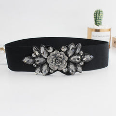 Elastic Rhinestone Wide Belt for Women Ladies