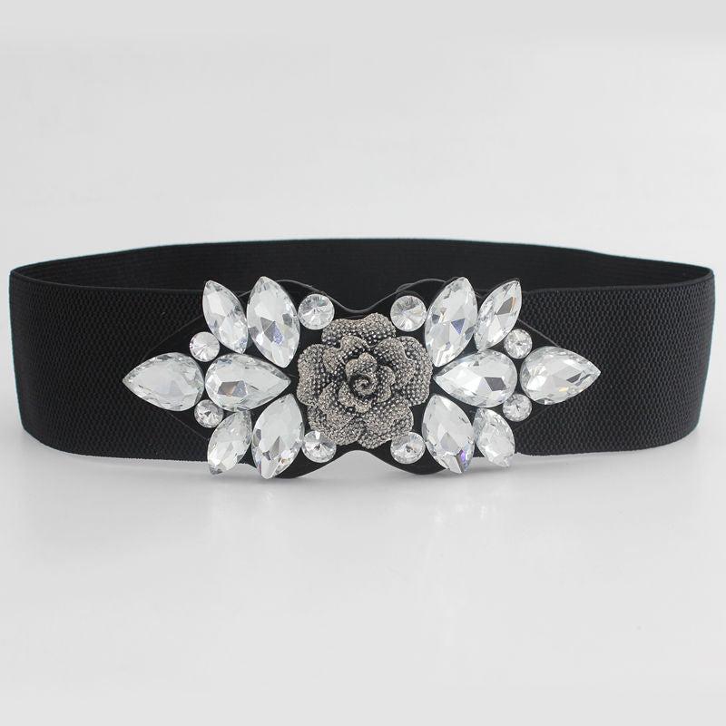 Elastic Rhinestone Wide Belt for Women Ladies