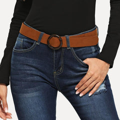Vintage Velvet Padded Belt with Round Resin Buckle