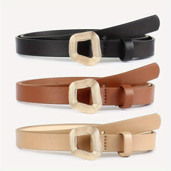 Geometric Thread Buckle Belt 3pcs Set Solid PU Leather Waist Belt