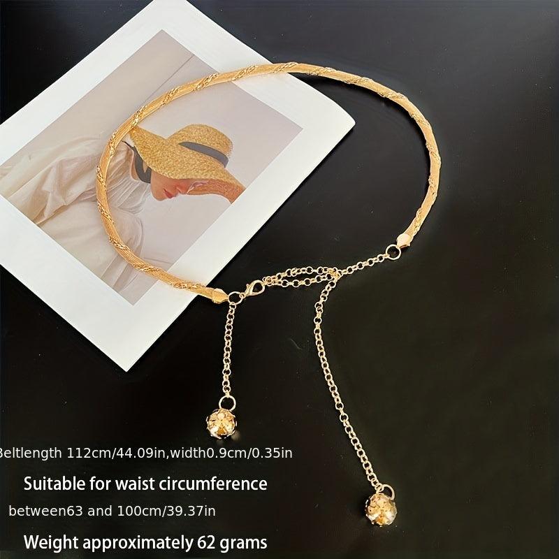 Golden Thin Metal Waist Chain Beads Pendant Dress Girdle