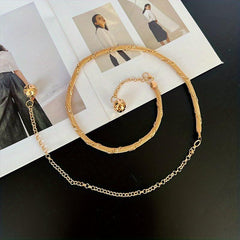 Golden Thin Metal Waist Chain Beads Pendant Dress Girdle