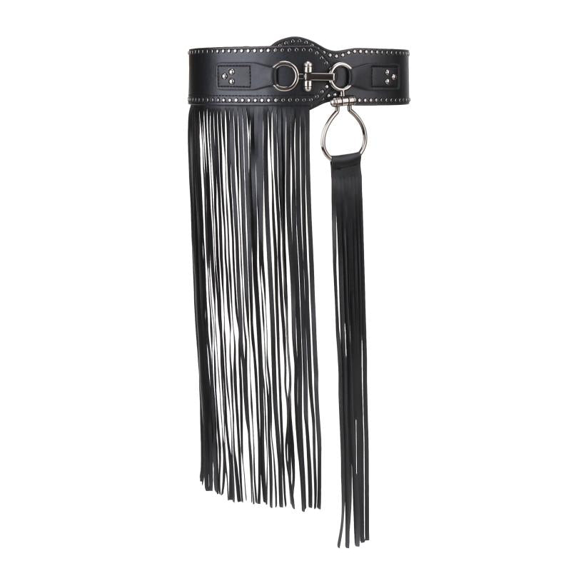Punk Tassel Skirt PU Belt Rivet Decor Wide Waistband Fringe Girdle