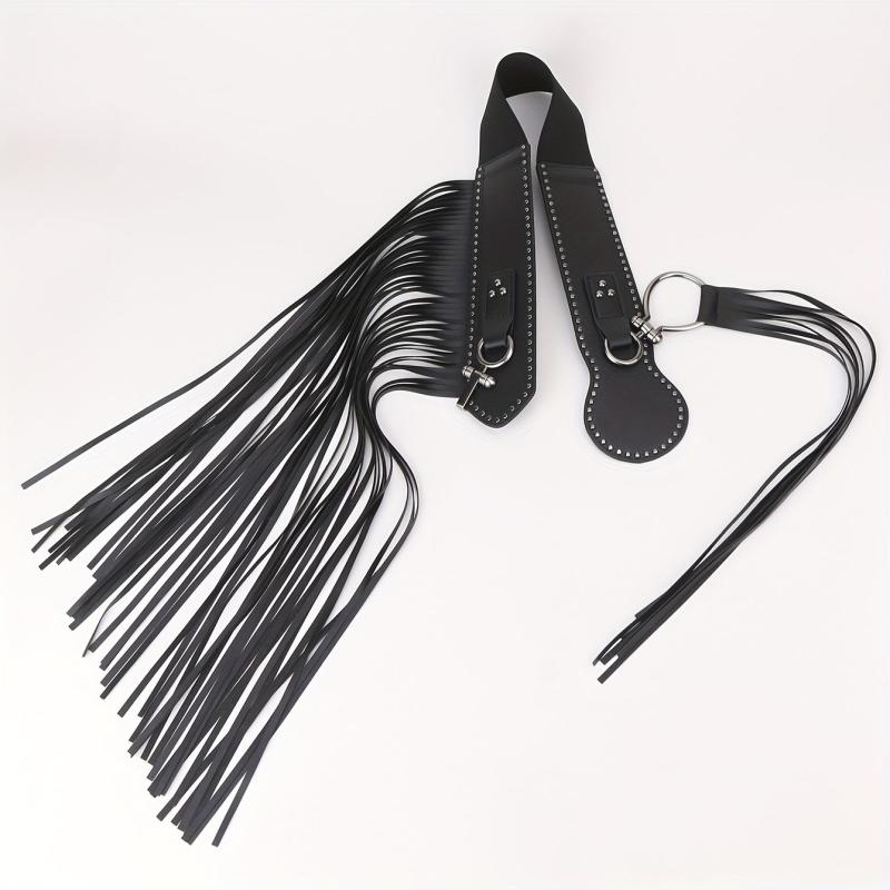 Punk Tassel Skirt PU Belt Rivet Decor Wide Waistband Fringe Girdle