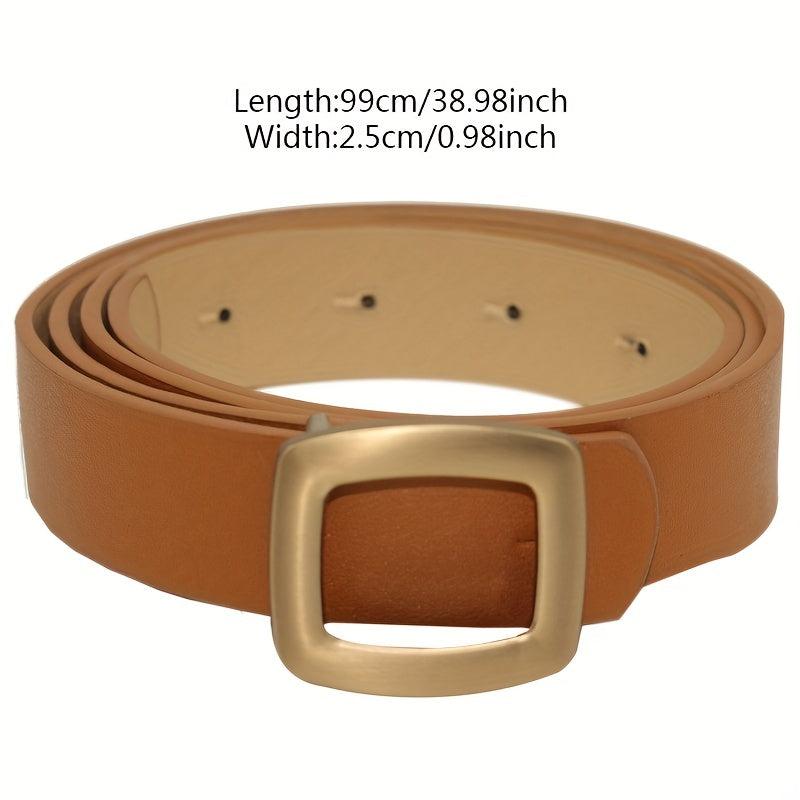 Vintage Square Buckle Belt Casual Solid PU Belt For Women Men