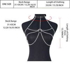Punk Layer Chest Chain Silvery Metal Ring Linked Harness Bra