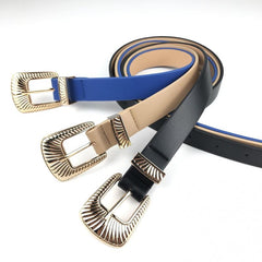 Vintage Golden Embossed Buckle Belt for Women