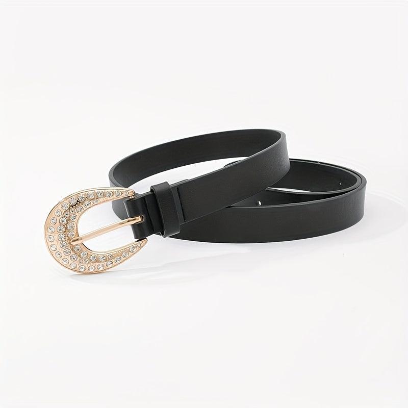 Rhinestone Buckle Belt Thin PU Leather Casual Dress Girdle For Women