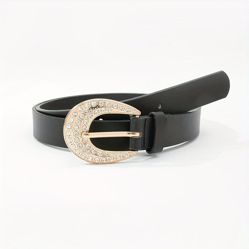 Rhinestone Buckle Belt Thin PU Leather Casual Dress Girdle For Women