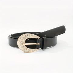 Rhinestone Buckle Belt Thin PU Leather Casual Dress Girdle For Women