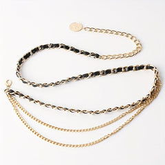 Layered Metal Waist Chain Coin Pendant Waistband for Women