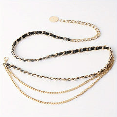 Layered Metal Waist Chain Coin Pendant Waistband for Women