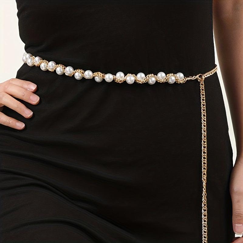 Faux Pearl Waist Chain Tassel Girdle for Women