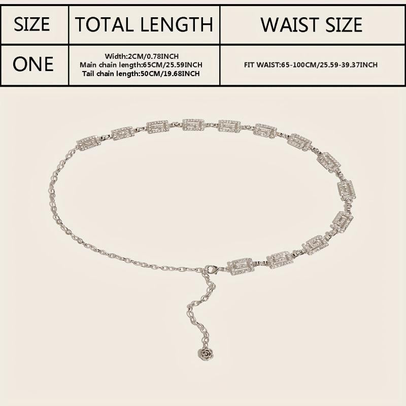Sparkly Rhinestone Geometric Waist Chain with Flower Pendant