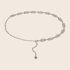 Sparkly Rhinestone Geometric Waist Chain with Flower Pendant