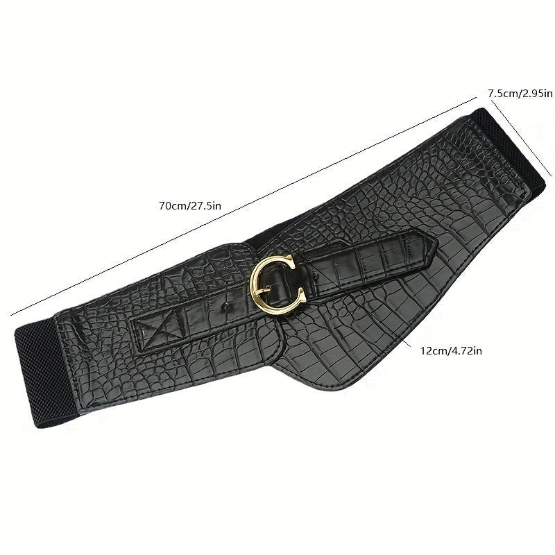 Stone Pattern Embossed PU Belt C Buckle Wide Belt Vintage Dress Coat