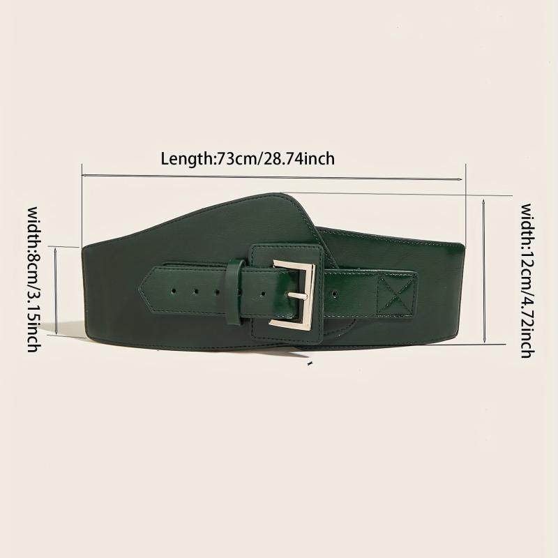 Vintage PU Belt Square Pin Buckle Classic Elastic Wide Waistband