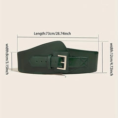 Vintage PU Belt Square Pin Buckle Classic Elastic Wide Waistband
