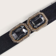 Square Crystal Buckle Belt Elastic Thin Girdle Waistband Women Coat Dress Belts