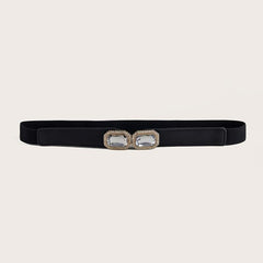 Square Crystal Buckle Belt Elastic Thin Girdle Waistband Women Coat Dress Belts