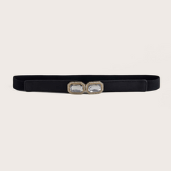 Square Crystal Buckle Belt Elastic Thin Girdle Waistband Women Coat Dress Belts
