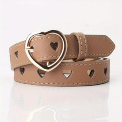 Heart Hollow Out Belt Solid Heart Pin Buckle PU Waistband for Women